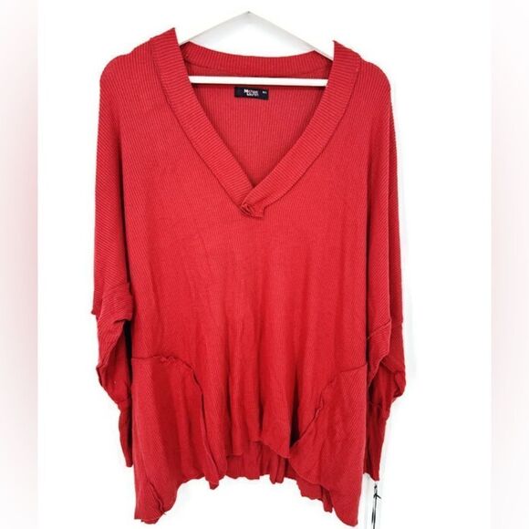 Michael Lauren Cedric Oversized V-Neck Pullover Raw Edges Rib Top NWT M/L - Picture 1 of 8